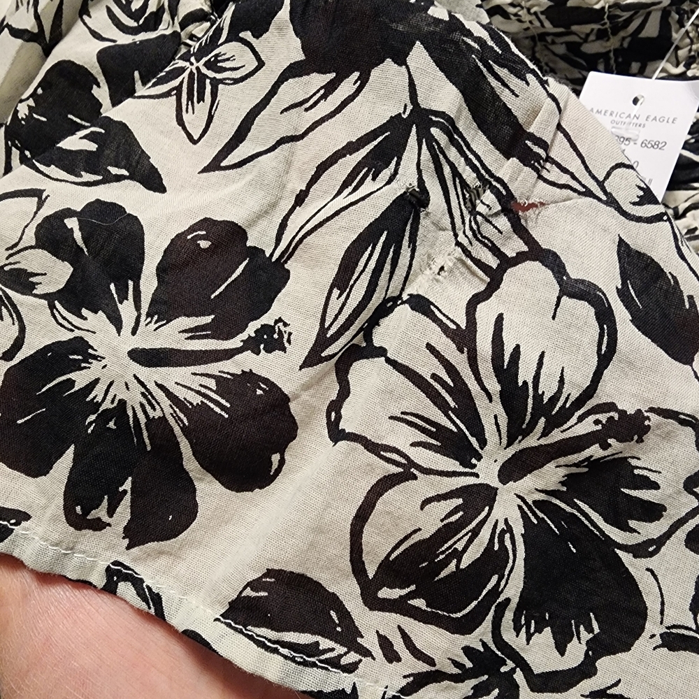 AMERICAN EAGLE Tropical Floral Hibiscus Tiered Shortsleeve Dress Medium - Picture 13 of 14